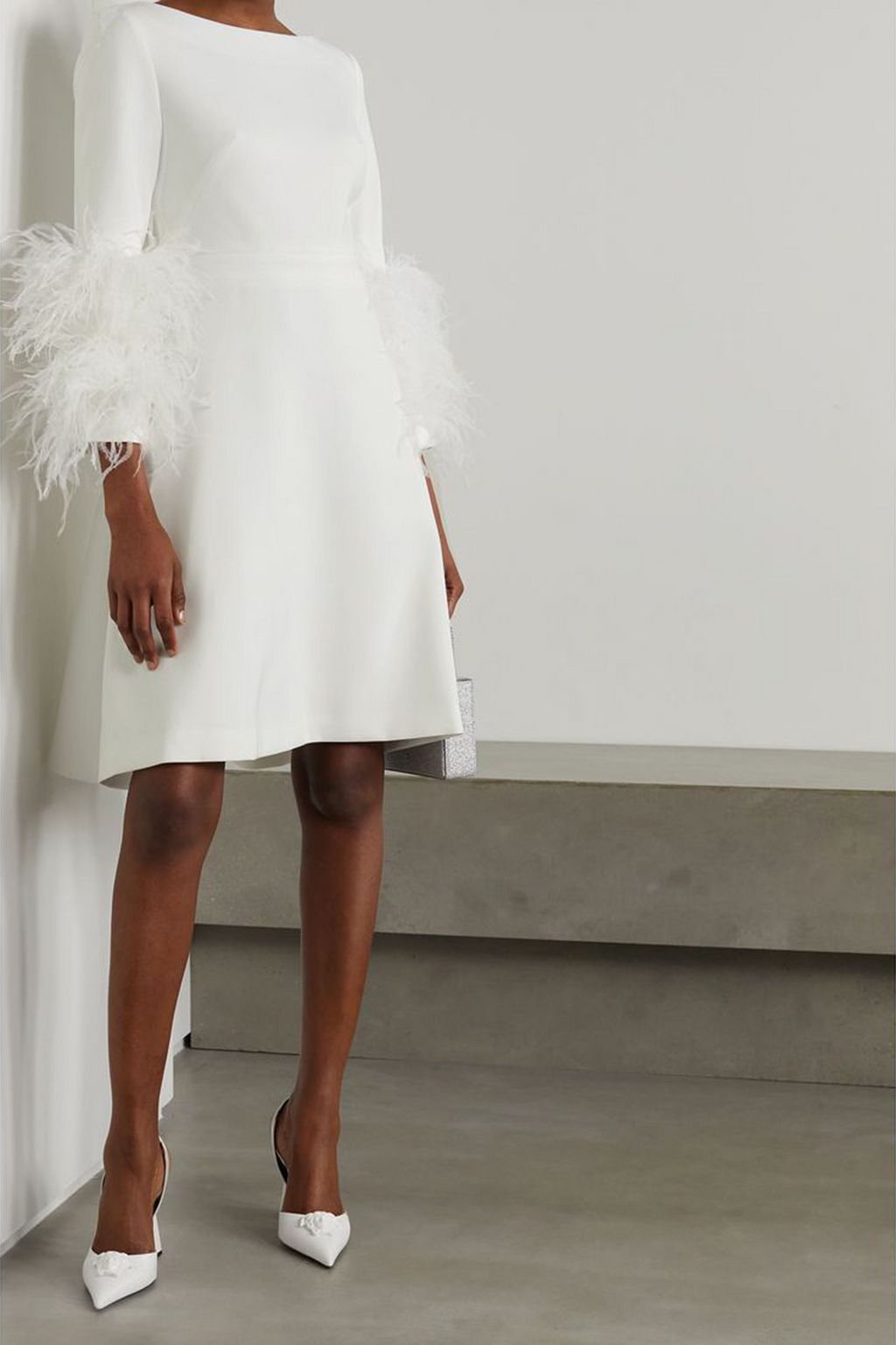 HUISHAN ZHANG Reign feather-trimmed crepe mini dress