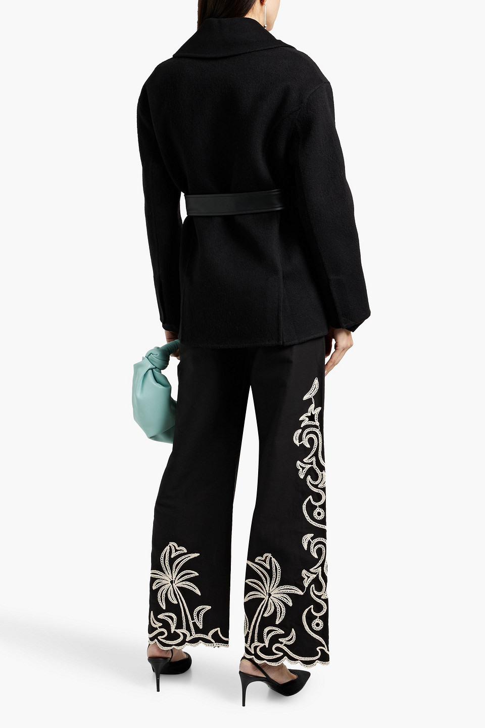 Maje Belted Wool-blend Felt Coat In Black