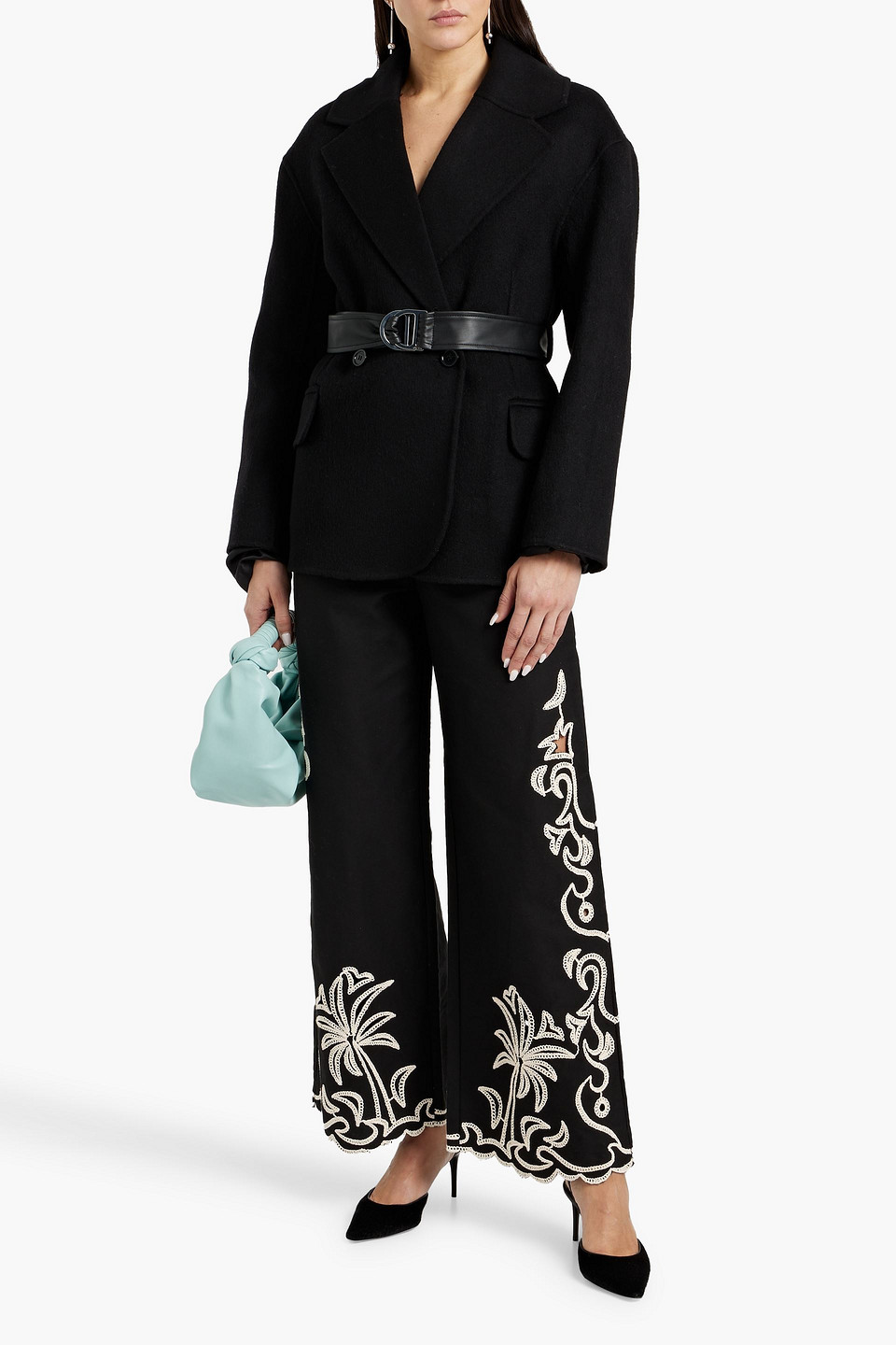 Maje Belted Wool-blend Felt Coat In Black