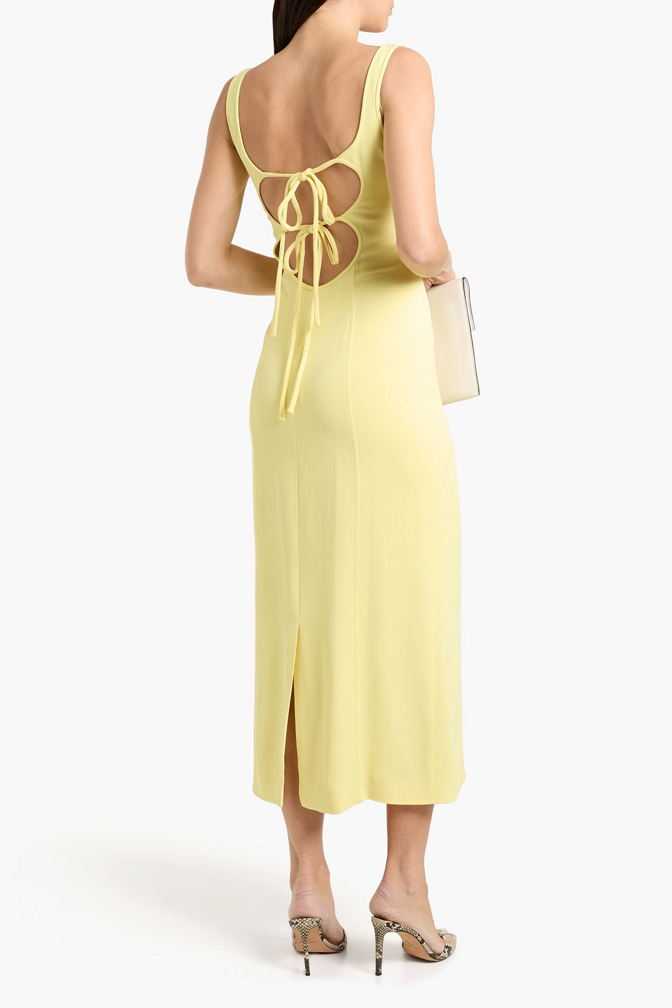  Another Tomorrow - Midikleid Aus Crêpe Mit Bindedetail Hinten - Gelb - It 38 