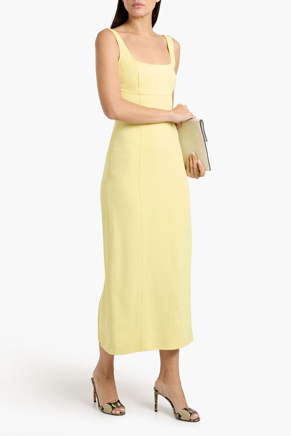 Another Tomorrow - Midikleid Aus Crêpe Mit Bindedetail Hinten - Gelb - It 38 