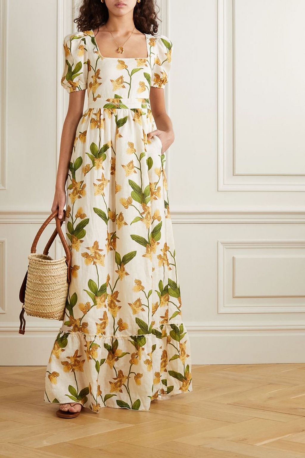 AGUA BY AGUA BENDITA Pomelo floral-print linen maxi dress