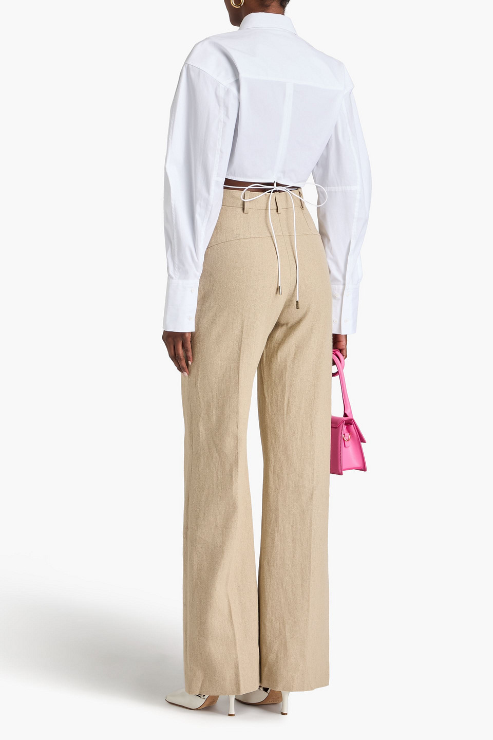 Shop Jacquemus Linen-canvas Flared Pants In Beige