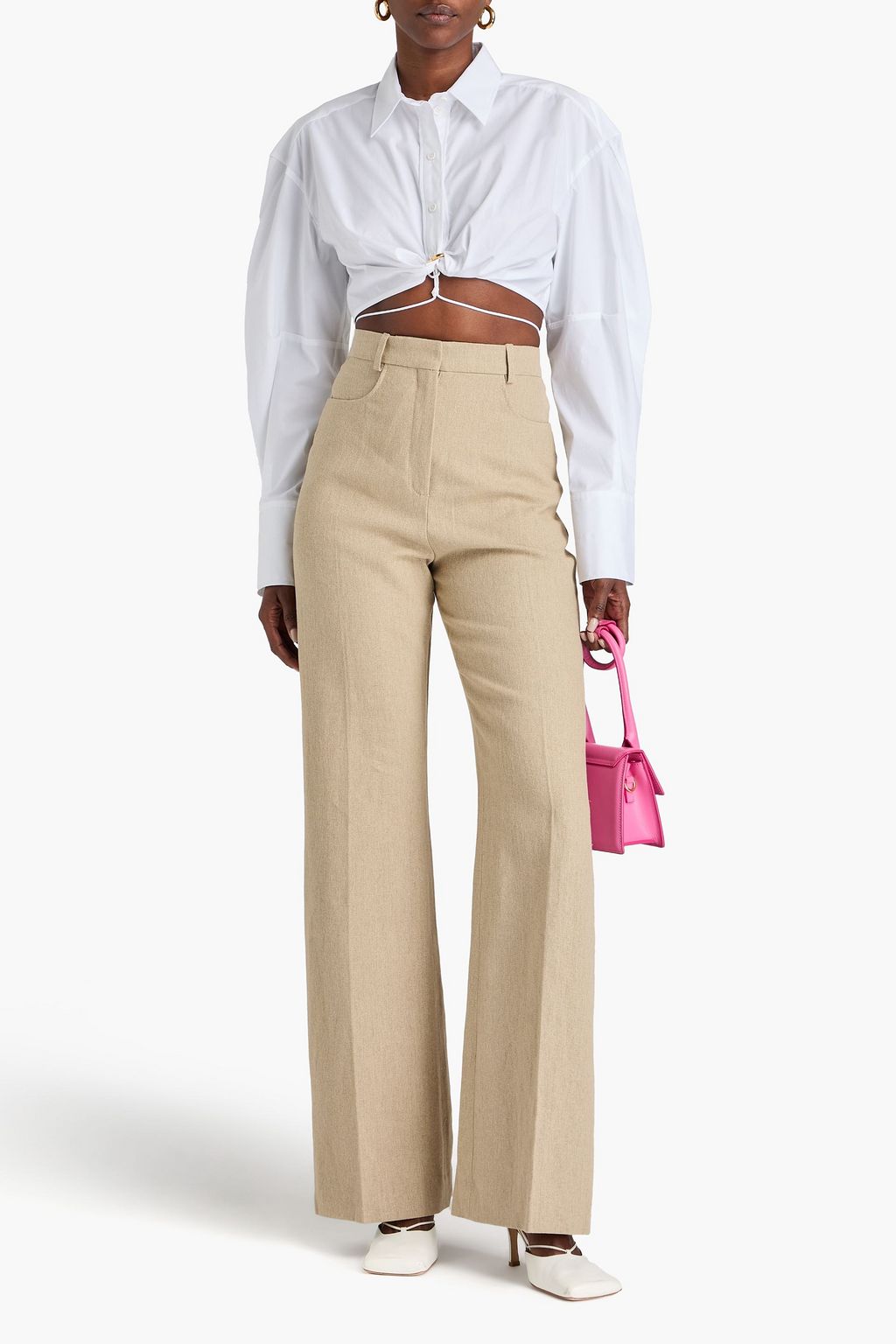 JACQUEMUS بنطلون من الكنفا والكتان بقصة واسعة من الأسفل