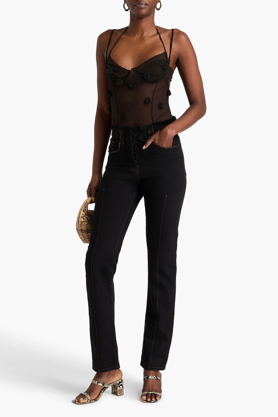 JACQUEMUS LE DE NÎMES LINON FRAYED SLIM-LEG JEANS