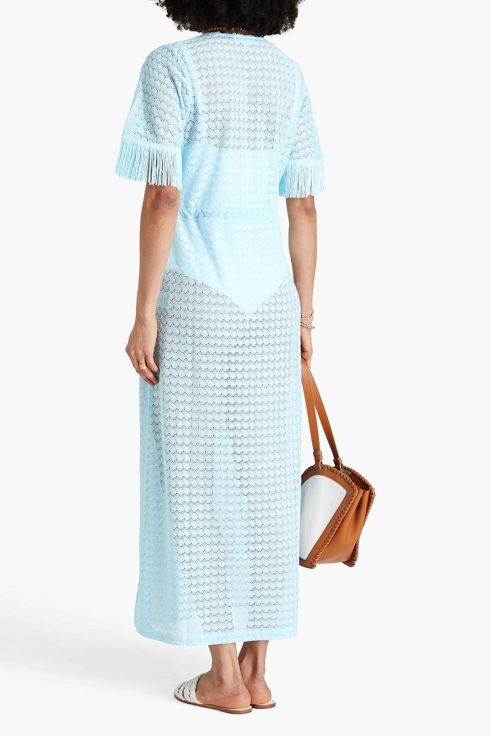 Melissa Odabash Phoebe Fringed Crocheted Maxi Dress In Sky Blue