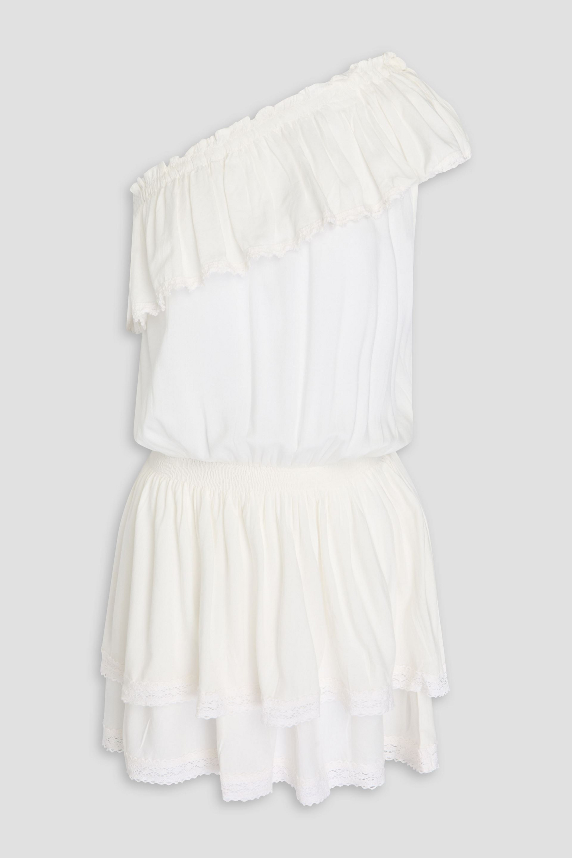 Melissa Odabash Debbie one-shoulder ruffled voile mini dress thumbnail