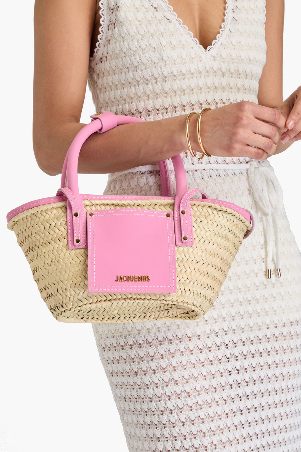 JACQUEMUS Le Petit Panier Soli leather-trimmed raffia tote