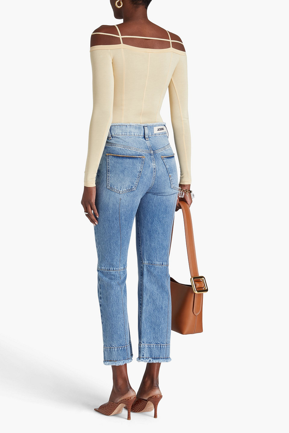 Jacquemus Le De Nimes Linon Frayed High-rise Kick-flare Jeans In Mid Denim