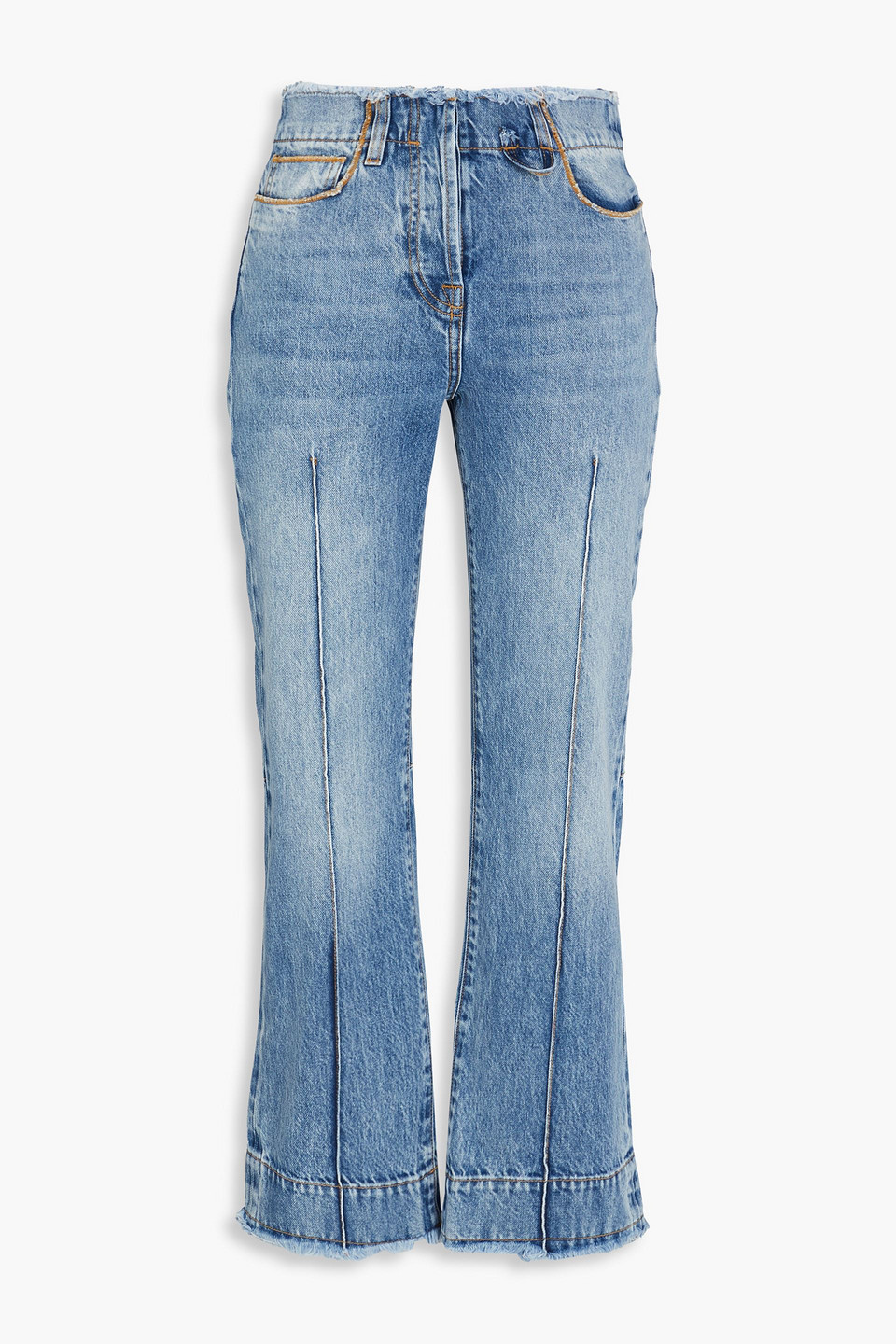 Jacquemus Le De Nimes Linon Frayed High-rise Kick-flare Jeans In Mid Denim