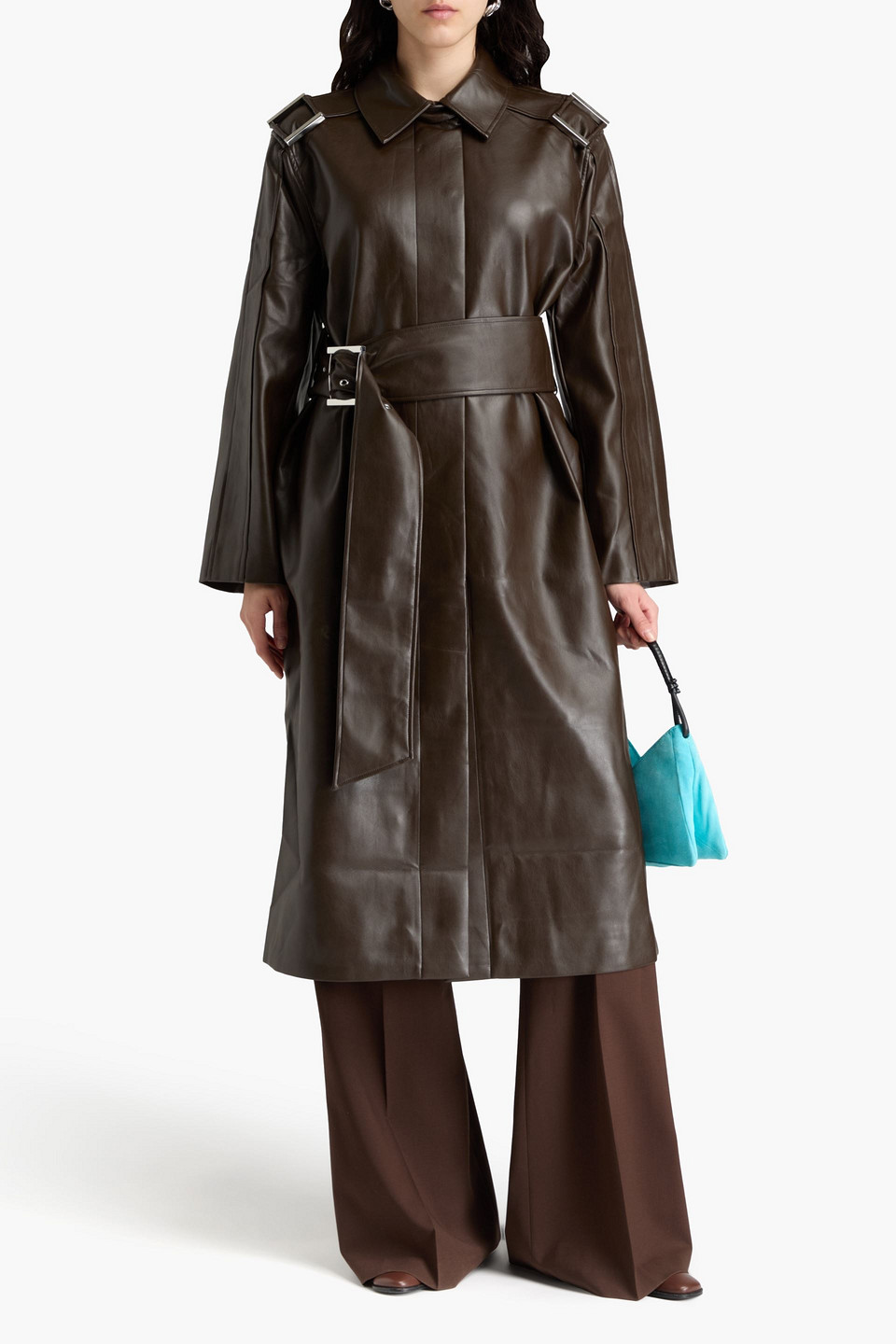Shop Stine Goya Belted Trench Coat In Chocolate