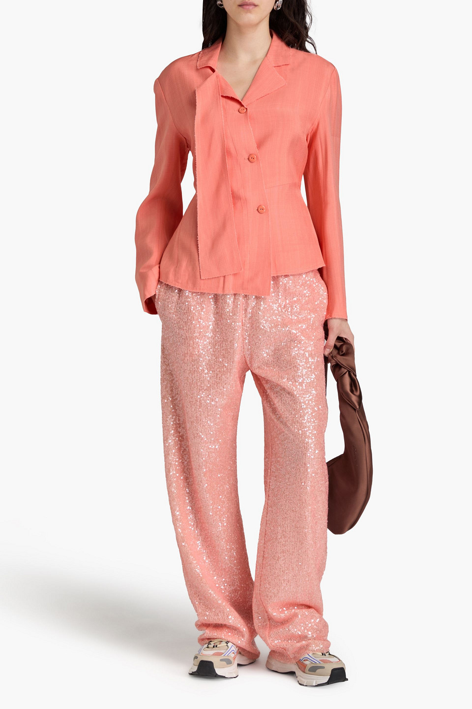 STINE GOYA DRAPED SLUB WOVEN BLAZER