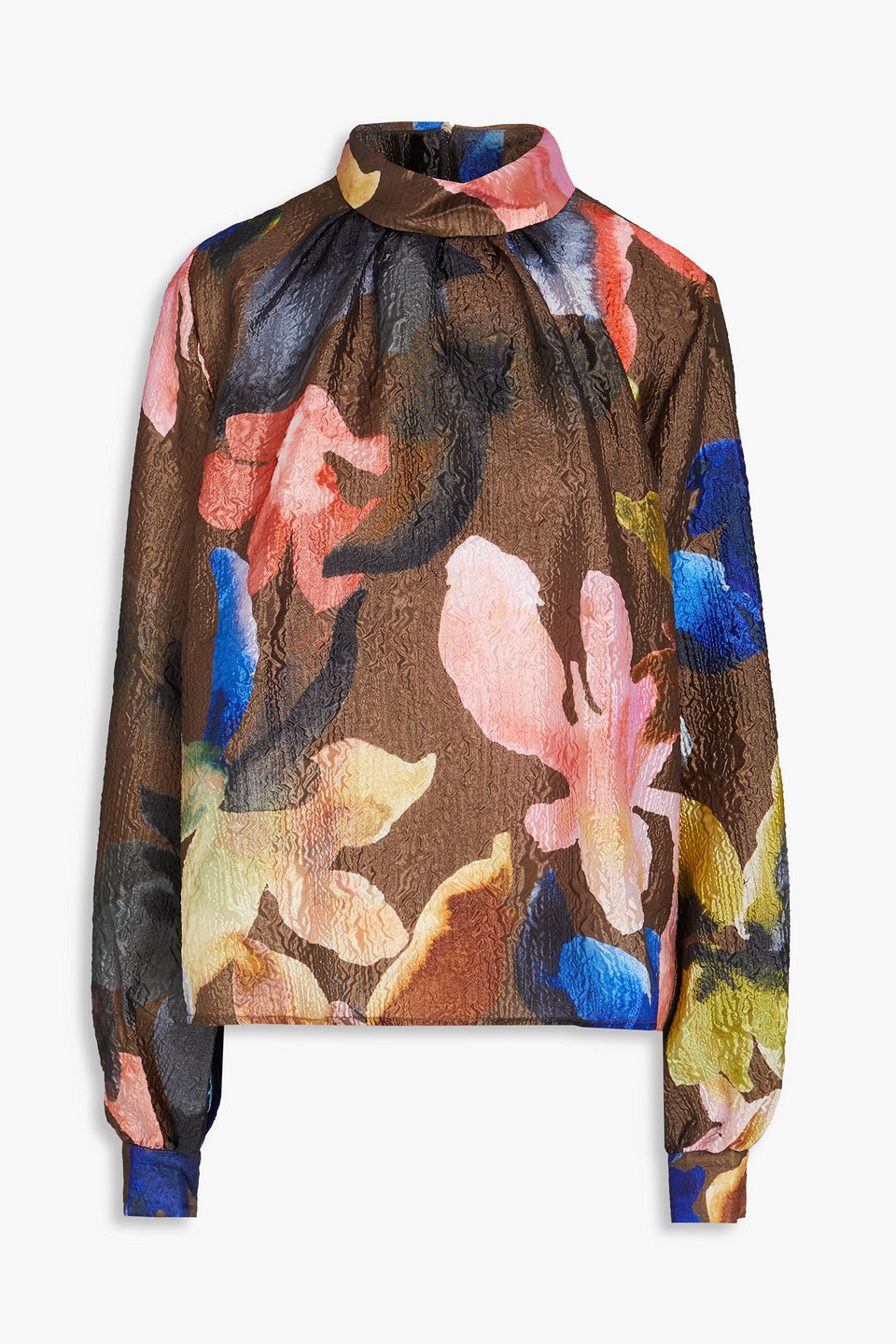 Stine Goya Floral-print Cloqué Blouse In Braun