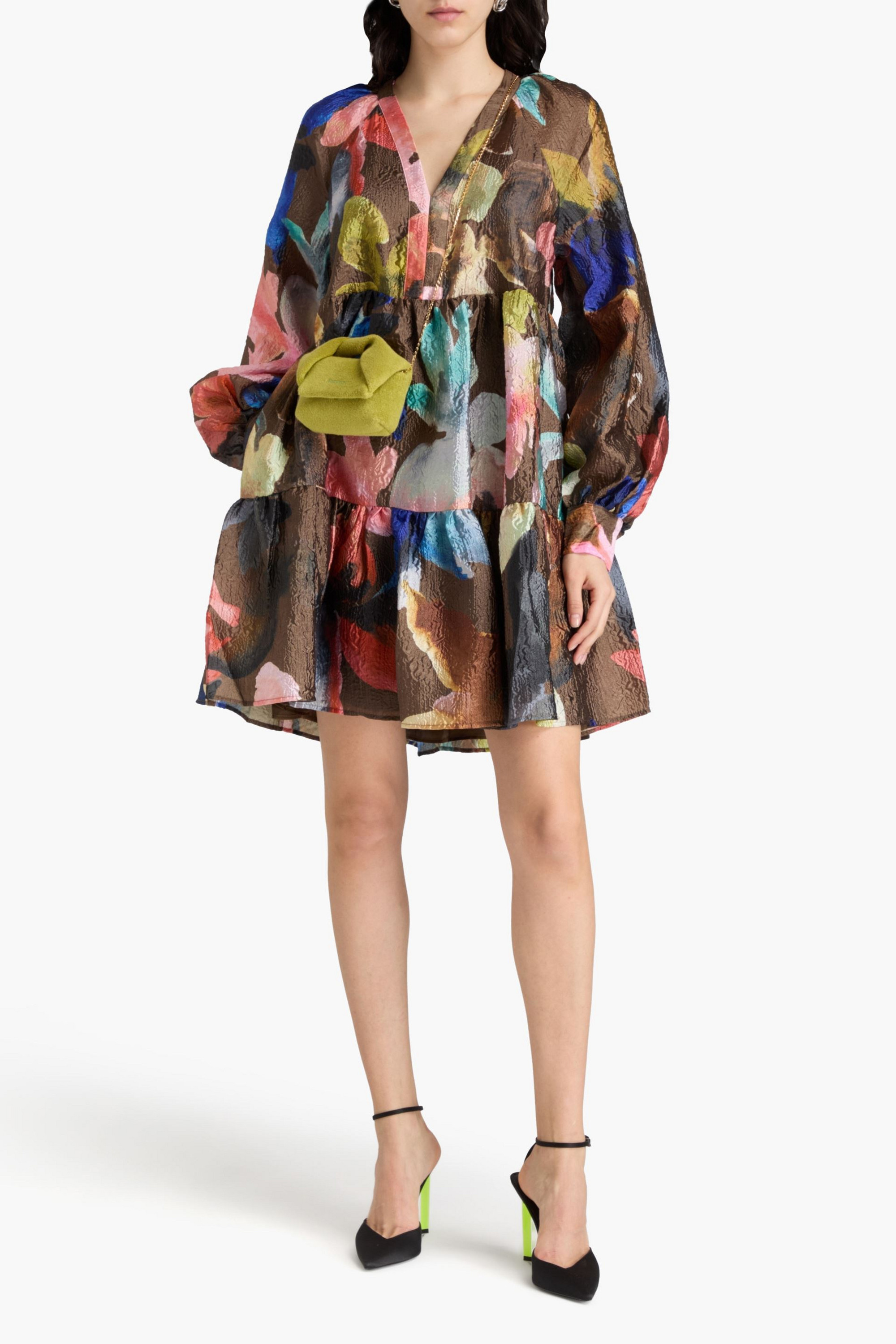 Stine Goya Tiered floral-print cloqué mini dress