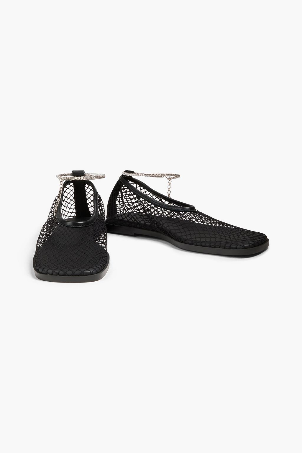STINE GOYA Leather-trimmed fishnet ballet flats