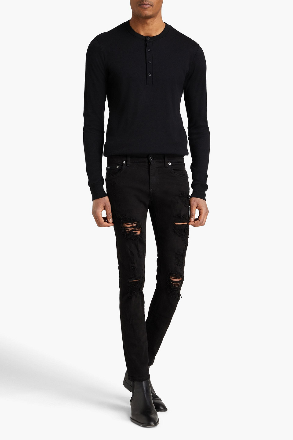 DOLCE & GABBANA SKINNY-LEG DISTRESSED DENIM JEANS