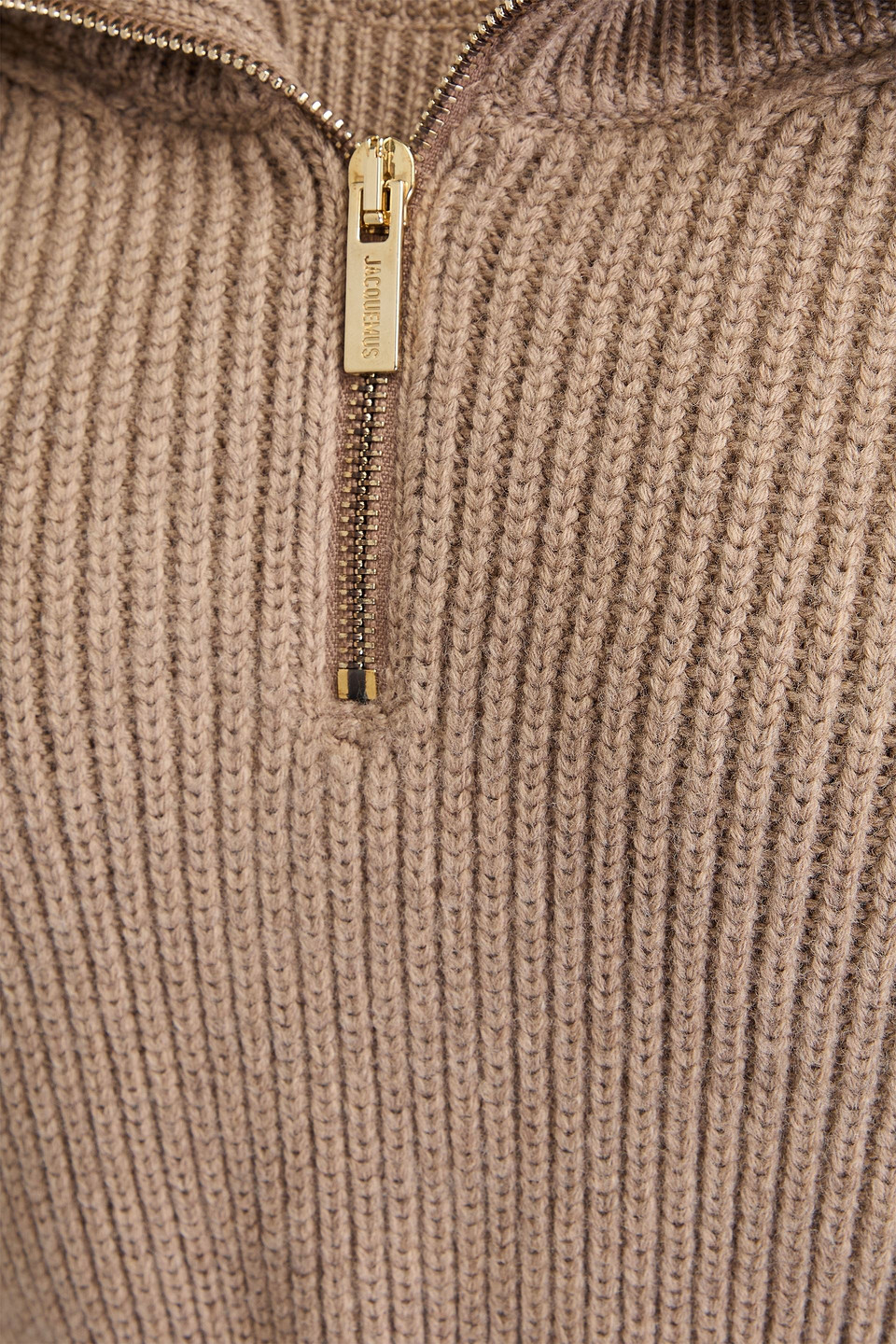 Jacquemus Risoul Cropped Ribbed Merino Wool Half-zip Sweater In Taupe