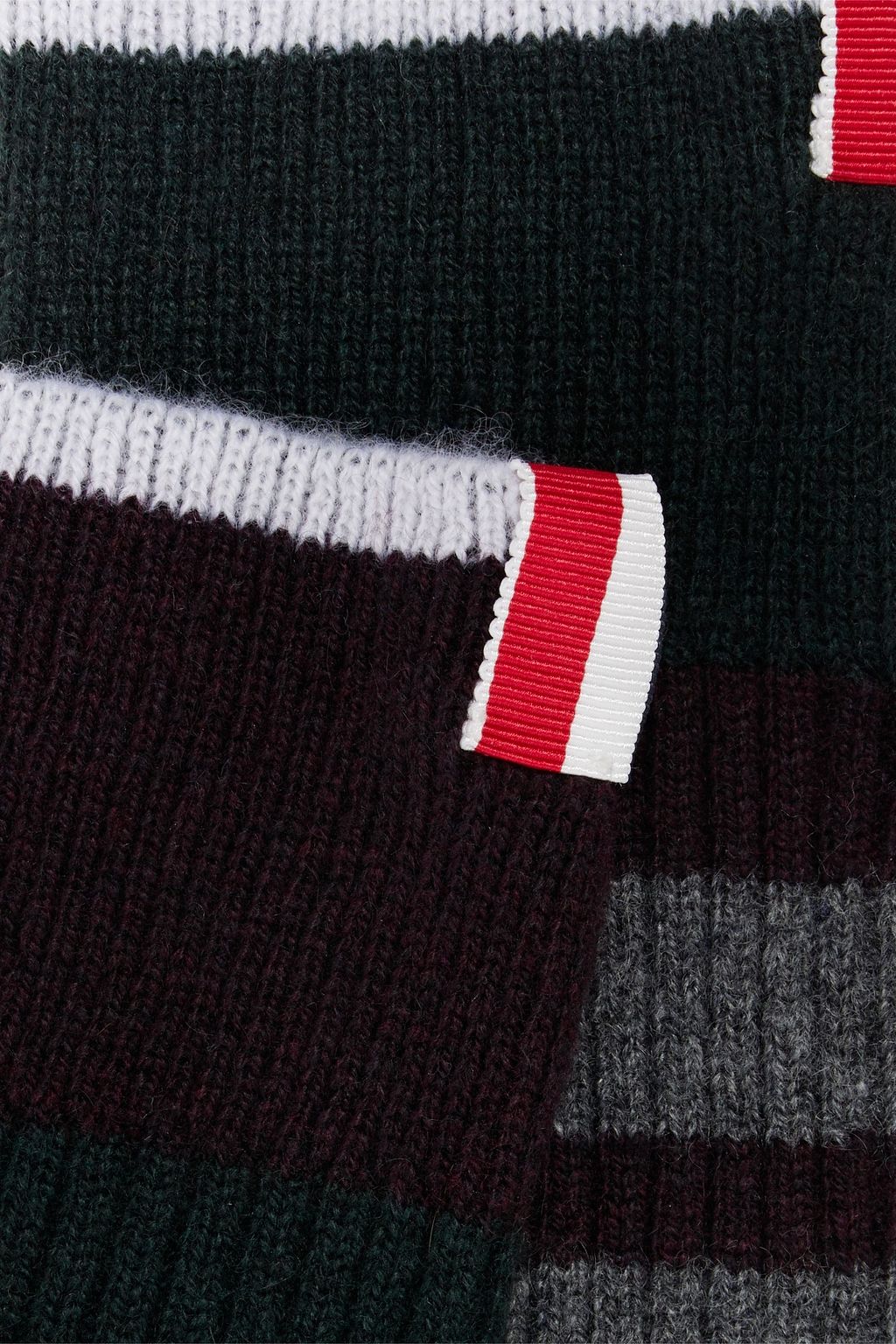 THOM BROWNE Striped ribbed cashmere socks