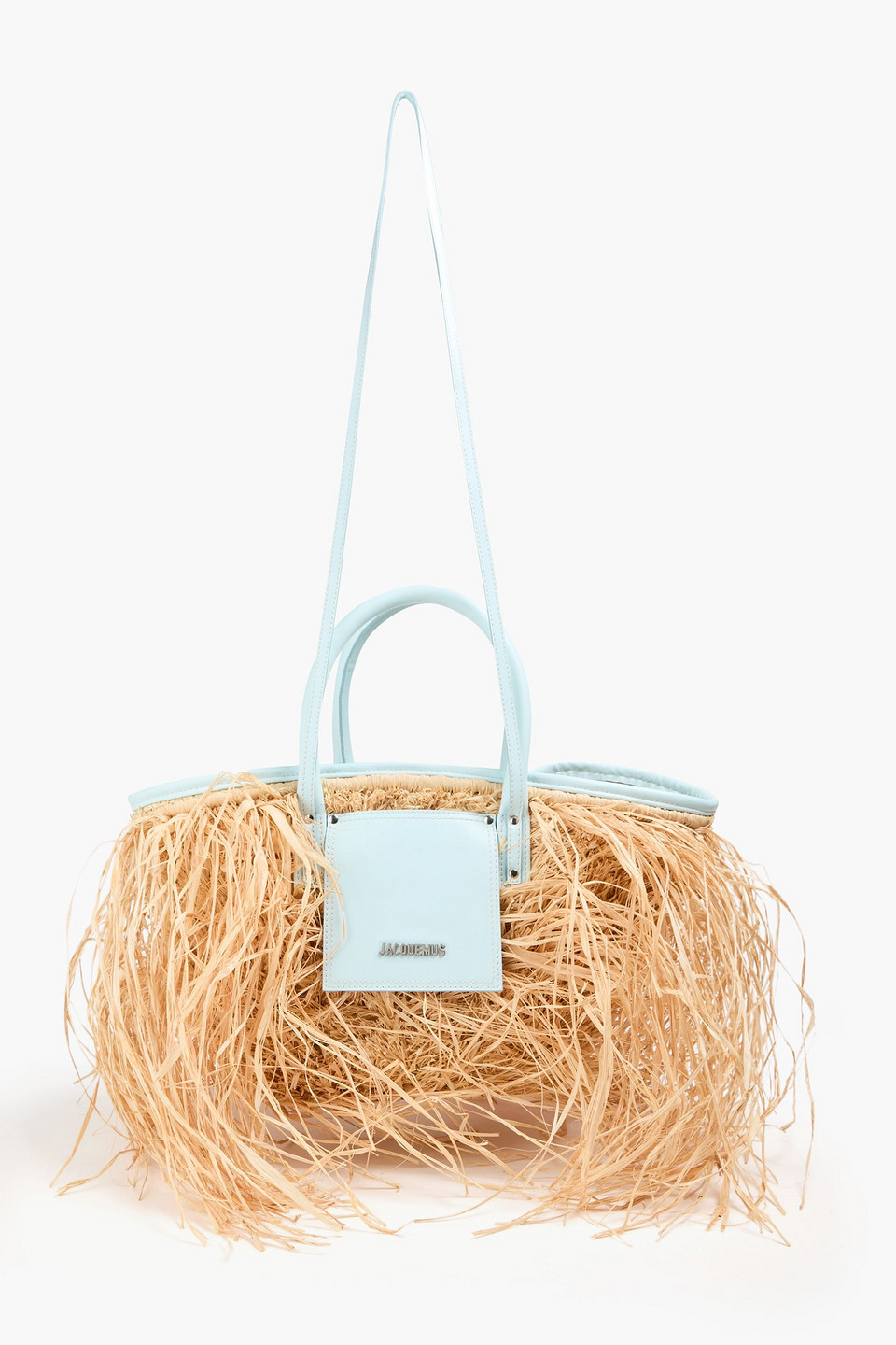 Jacquemus Le Panier Soli Fringed Raffia Tote In Sky Blue