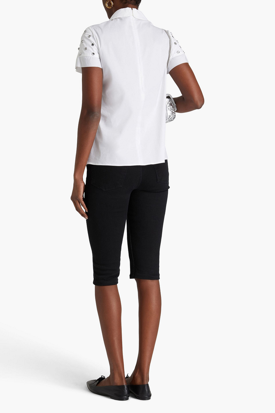 Red Embellished Cotton-blend Poplin Top In White