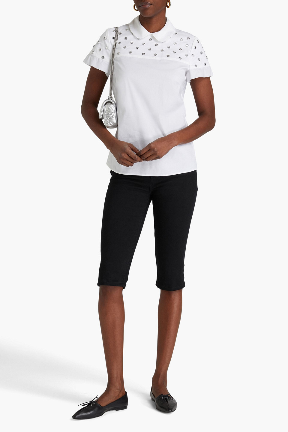 Red Embellished Cotton-blend Poplin Top In White