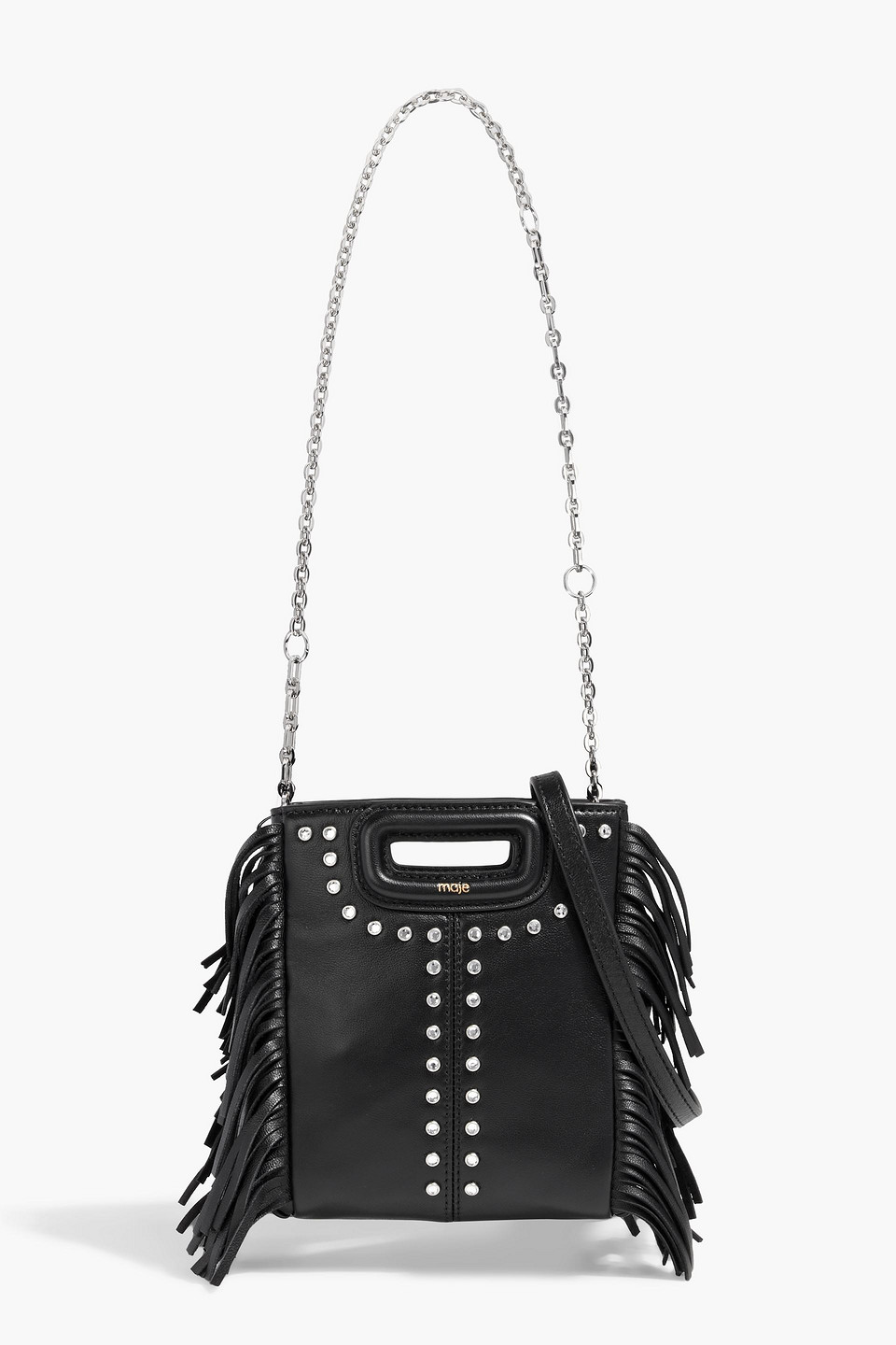Maje Crystal-embellished Fringed Leather Tote In Black