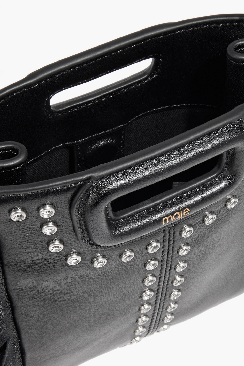 Shop Maje Crystal-embellished Fringed Leather Tote In Black