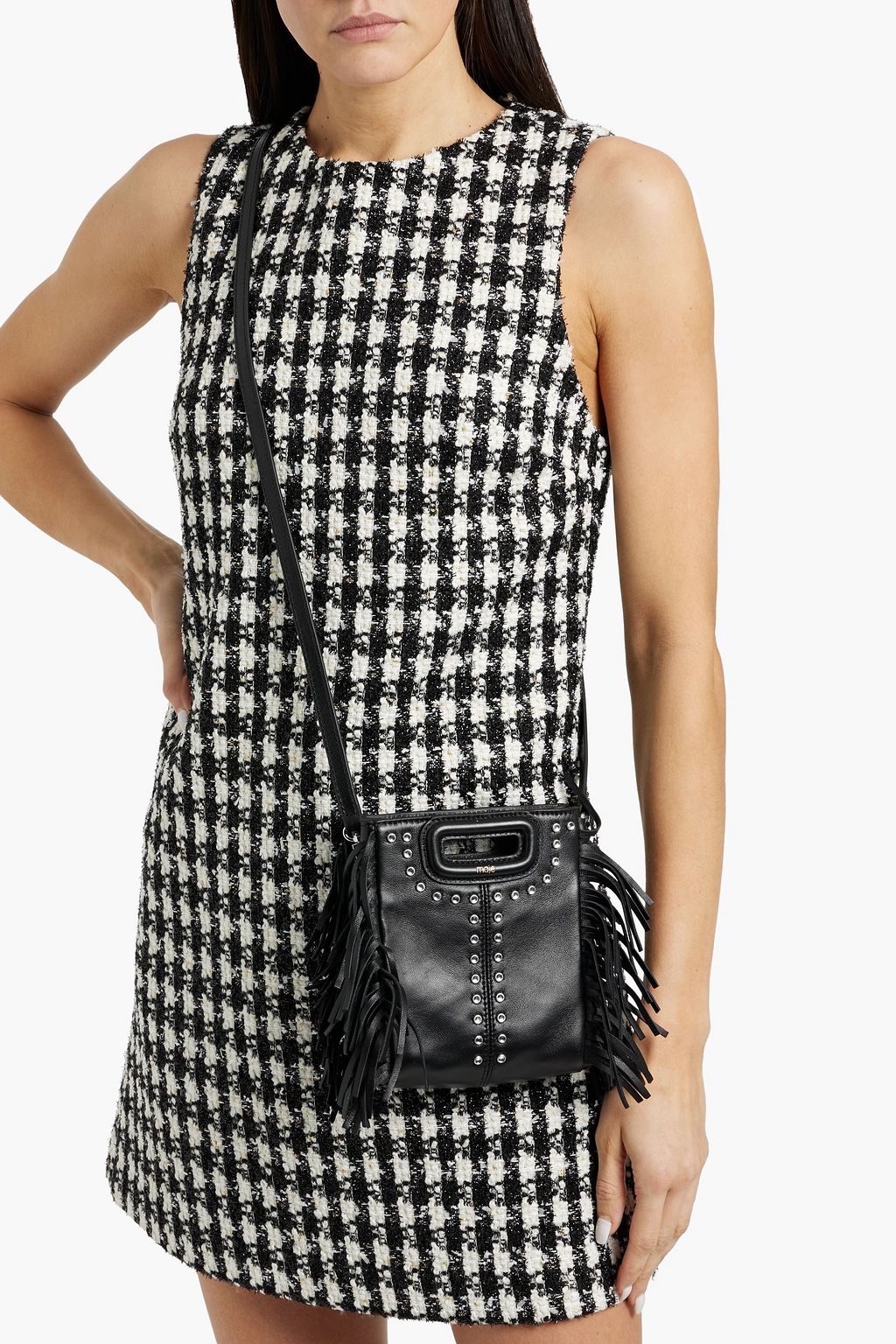 MAJE Crystal-embellished fringed leather tote