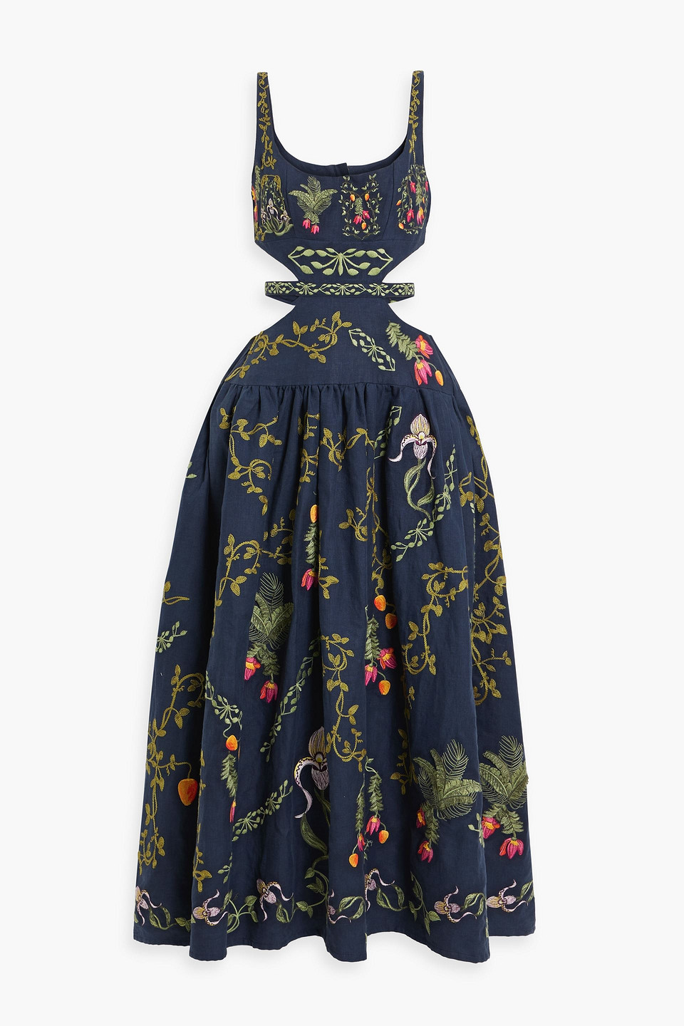 Agua By Agua Bendita Totumo Bouquet Cutout Embroidered Linen Maxi Dress In Navy