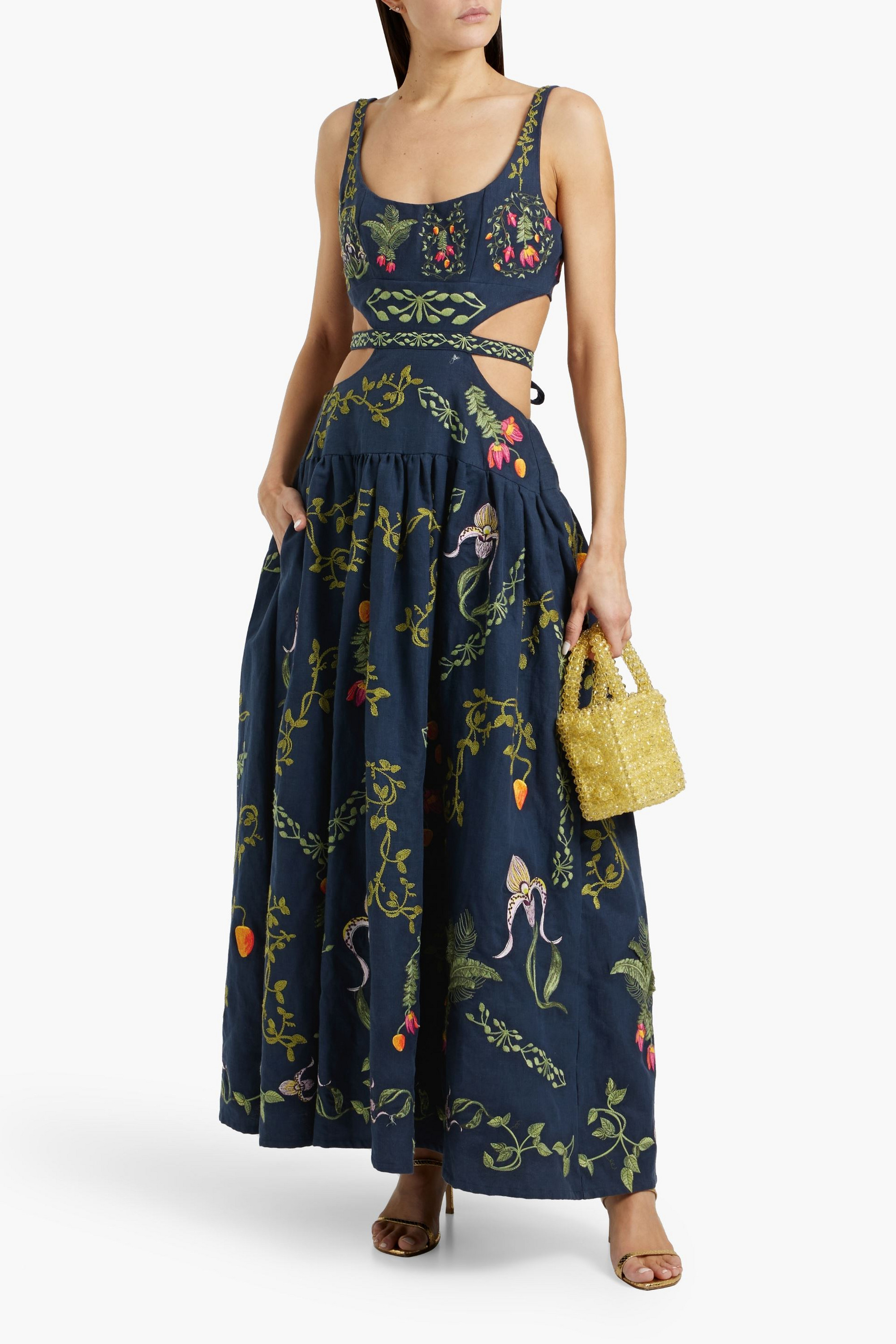 Agua by Agua Bendita Totumo Bouquet cutout embroidered linen maxi dress