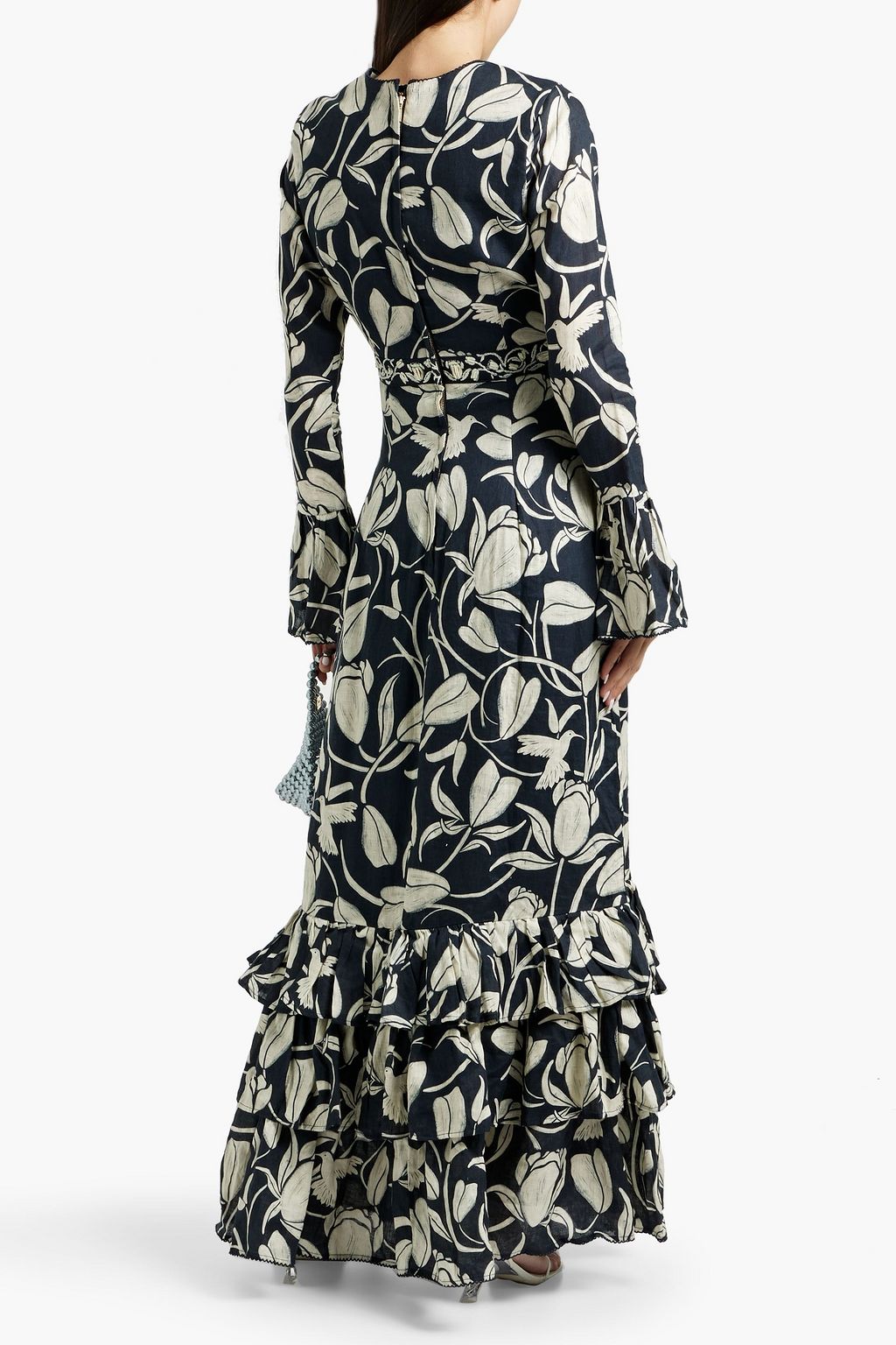 AGUA BY AGUA BENDITA Citrus Flora embellished ruffled floral-print linen maxi dress