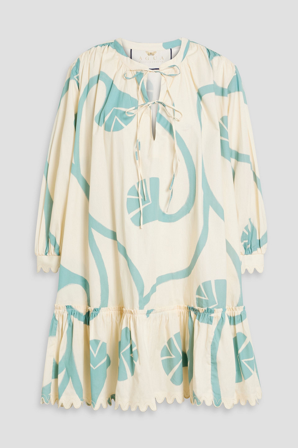 Agua By Agua Bendita Colonial Geometria Printed Cotton-poplin Mini Dress In Cream