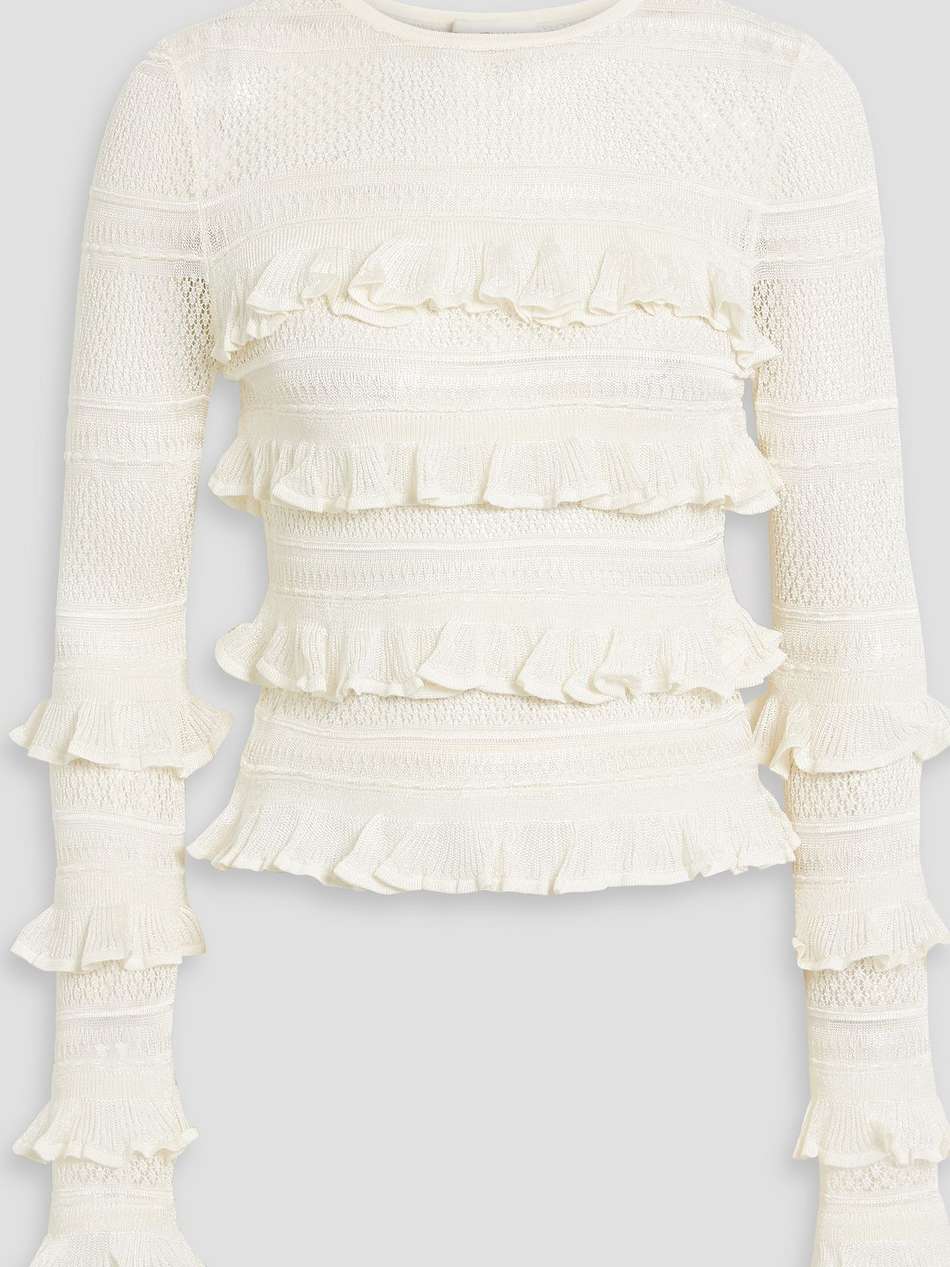 ruffled crochet-knit top