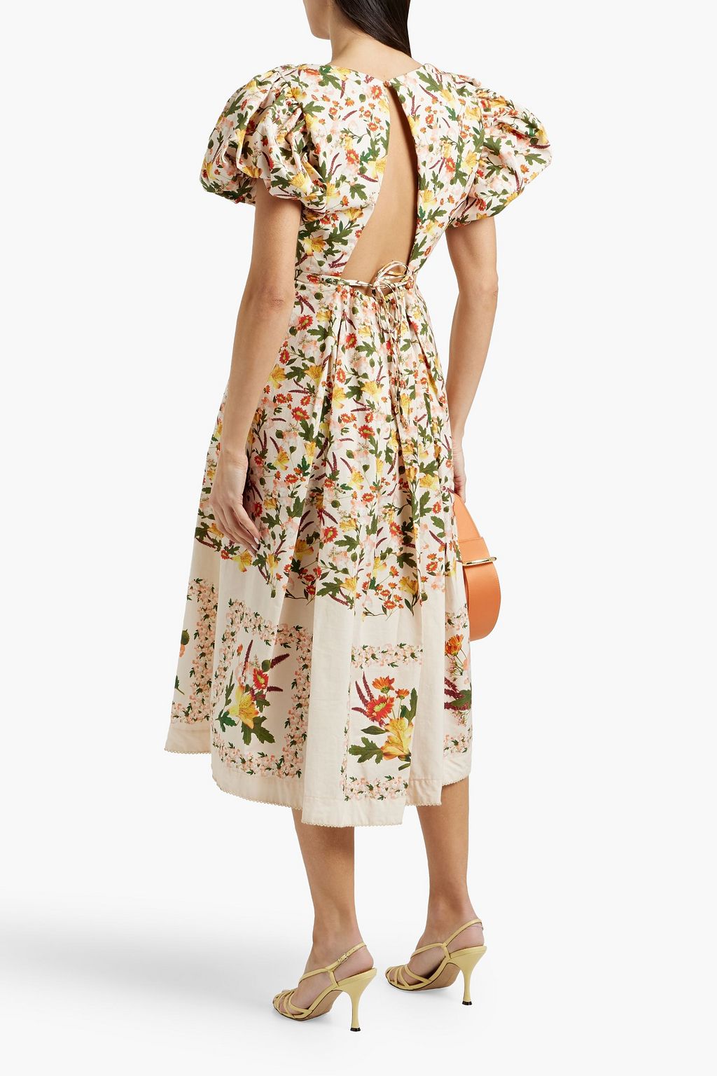 AGUA BY AGUA BENDITA Chontaduro Clemintina pleated floral-print cotton-poplin midi dress