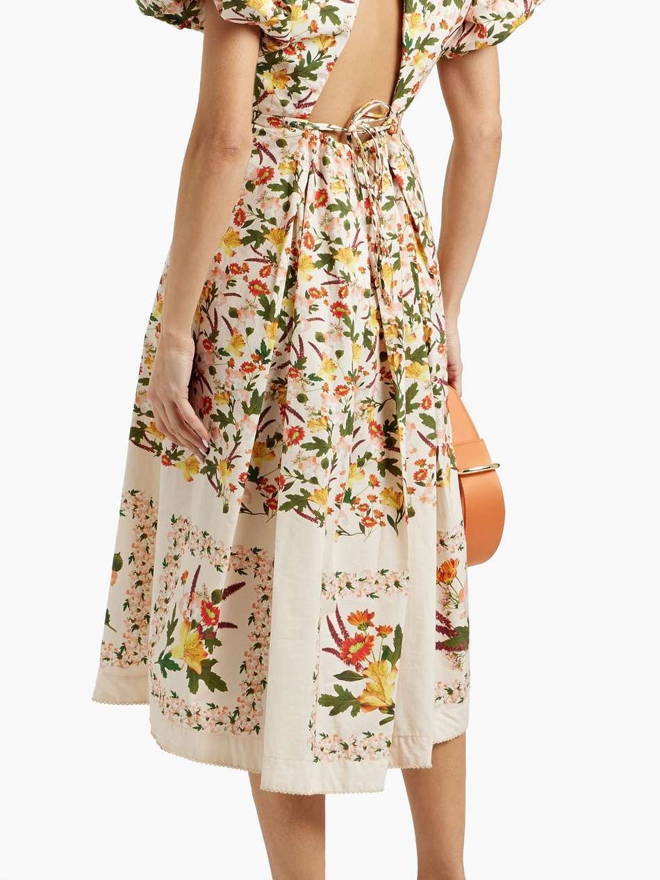 chontaduro clemintina pleated floral-print cotton-poplin midi dress