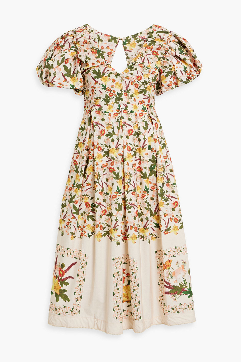 Agua By Agua Bendita Chontaduro Clemintina Pleated Floral-print Cotton-poplin Midi Dress In Multicolor