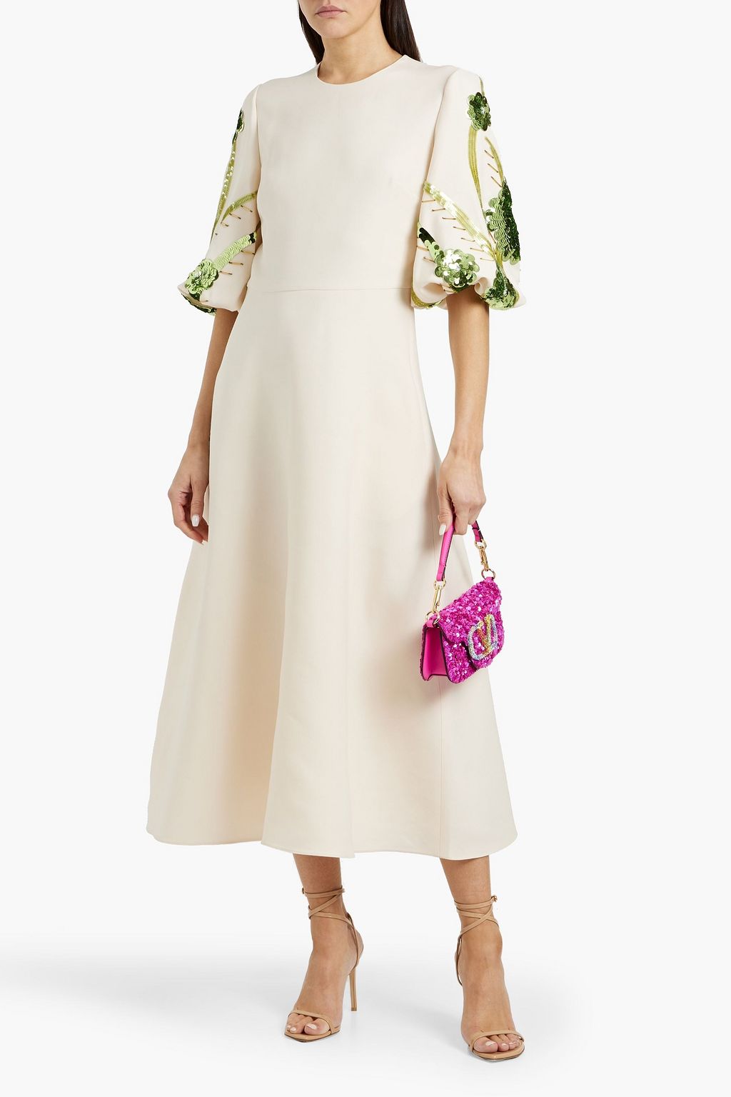 valentino midi dress Embellished wool and silk-blend crepe midi dress - cream