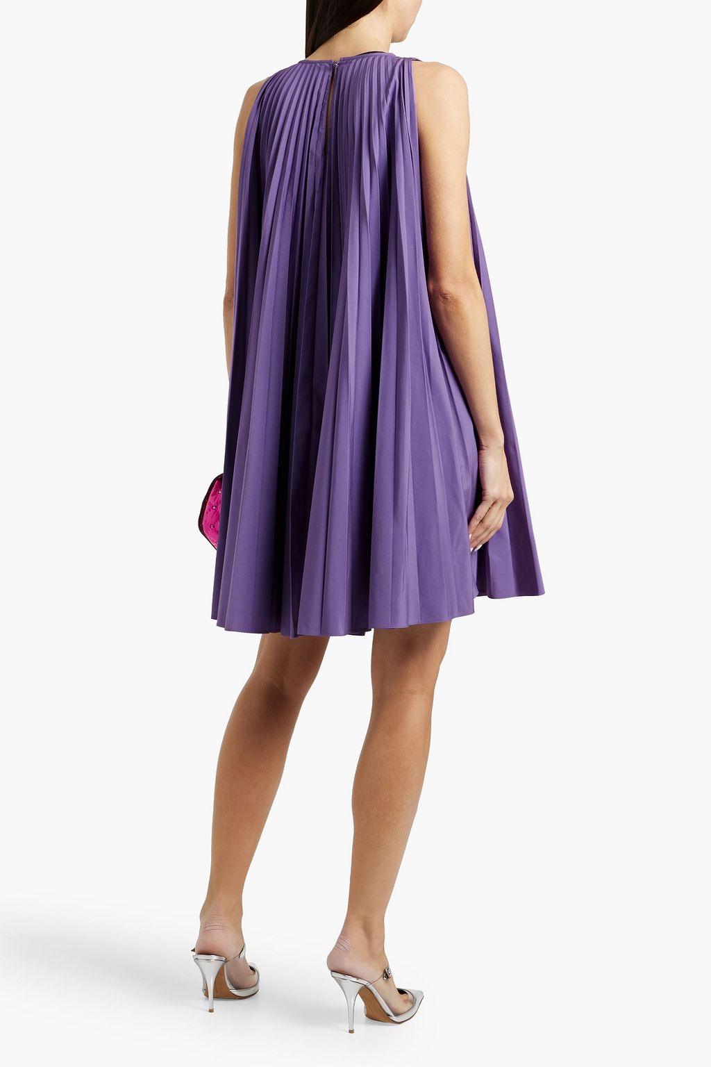 VALENTINO GARAVANI Plissé cotton-blend taffeta mini dress
