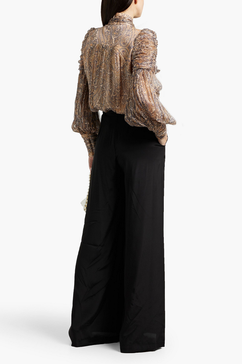 ZIMMERMANN PUSSY-BOW PAISLEY-PRINT METALLIC SILK-BLEND GEORGETTE BLOUSE 