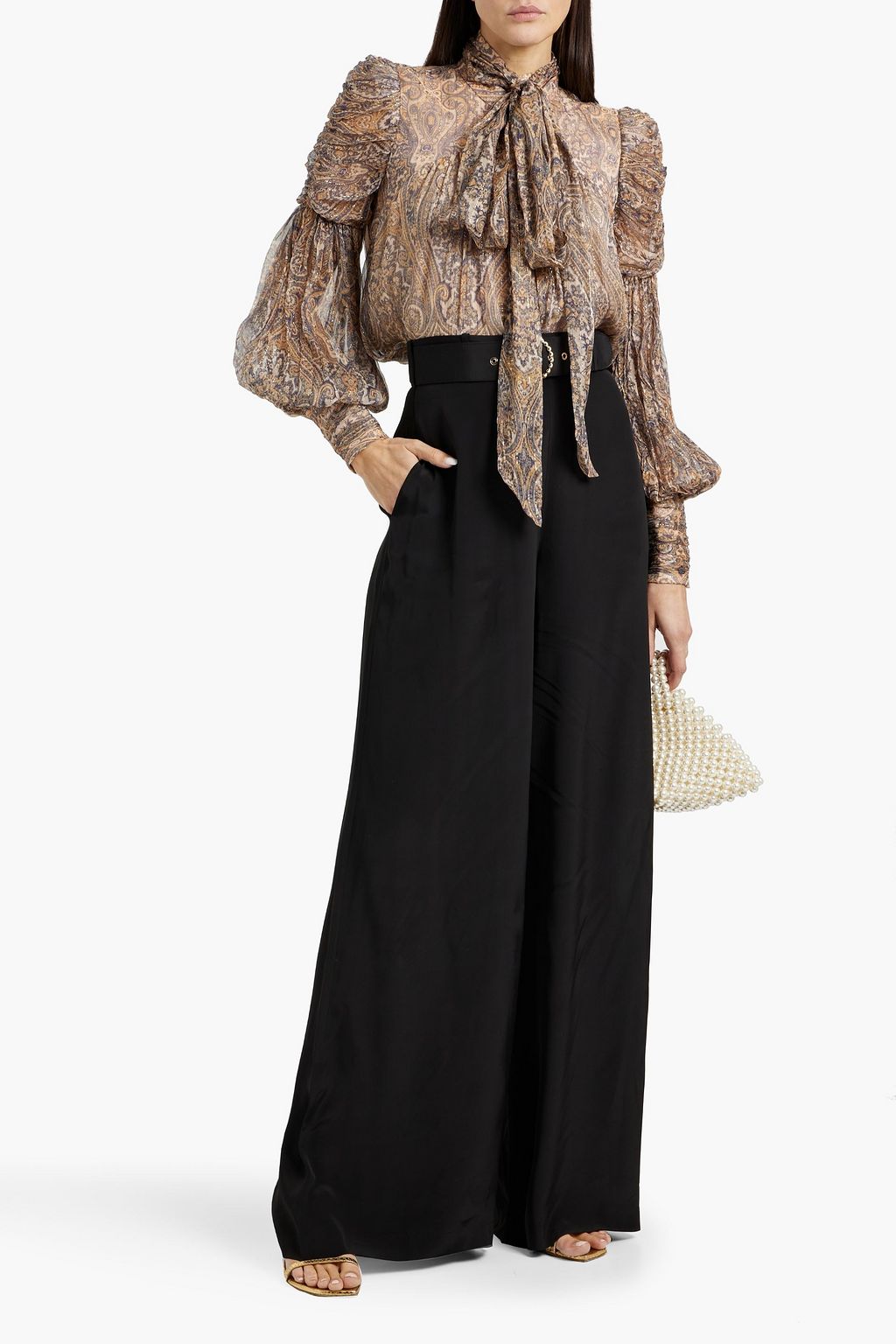 ZIMMERMANN Pussy-bow paisley-print metallic silk-blend georgette blouse