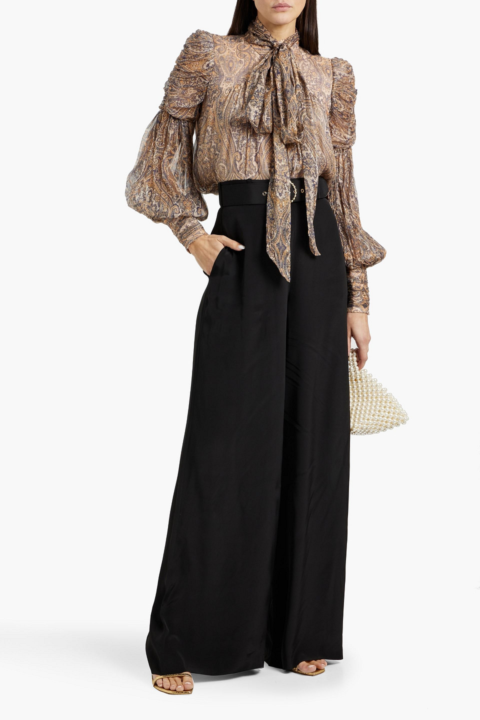 ZIMMERMANN PUSSY-BOW PAISLEY-PRINT METALLIC SILK-BLEND GEORGETTE BLOUSE 