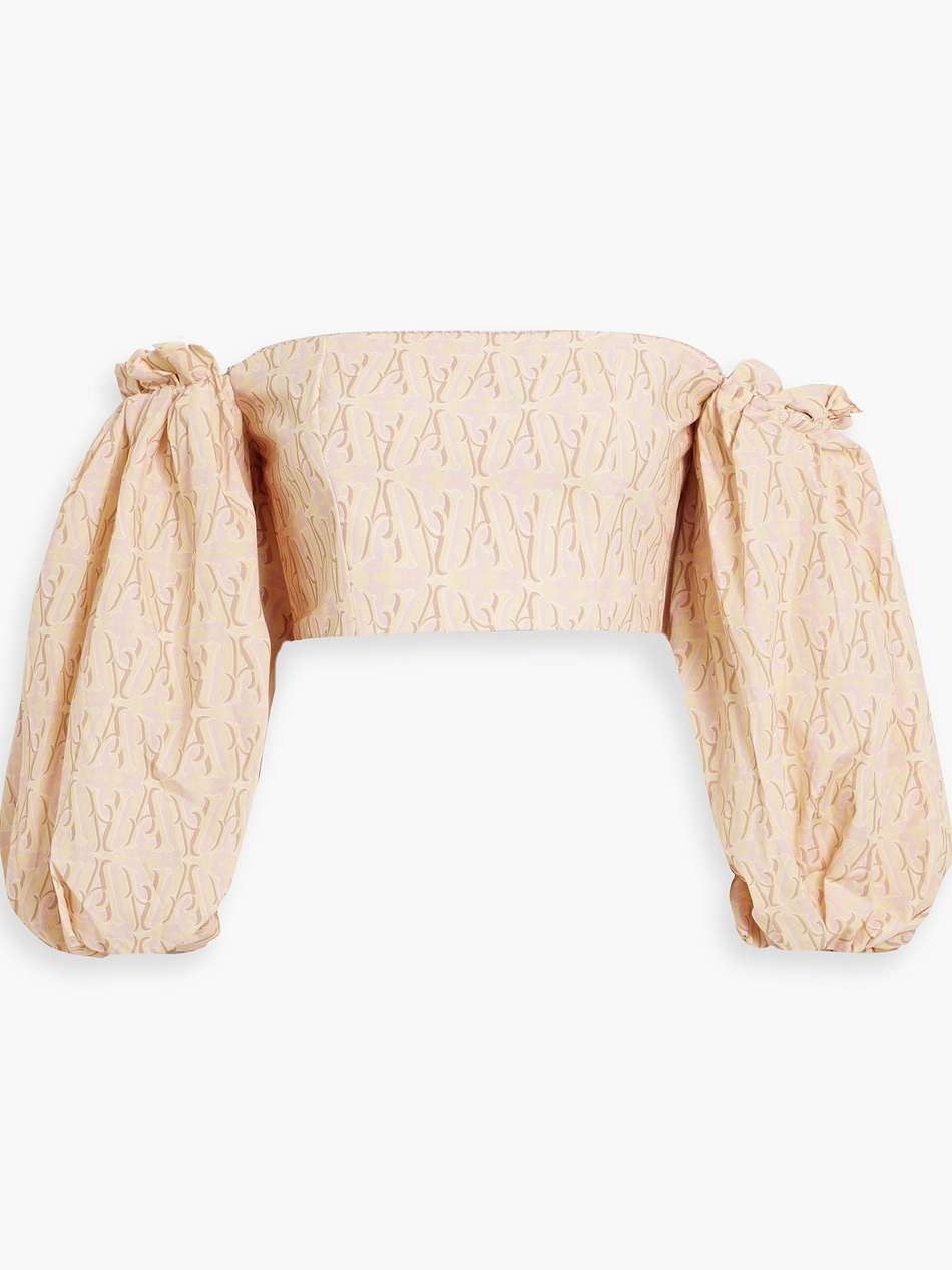 bermejo sello cropped off-the-shoulder printed cotton-poplin top