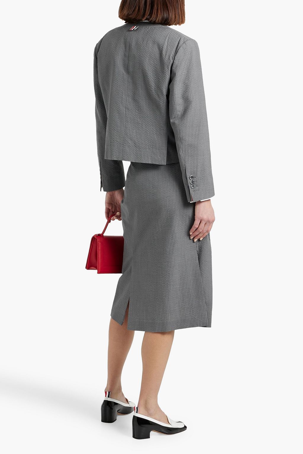 THOM BROWNE Wool-seersucker midi skirt