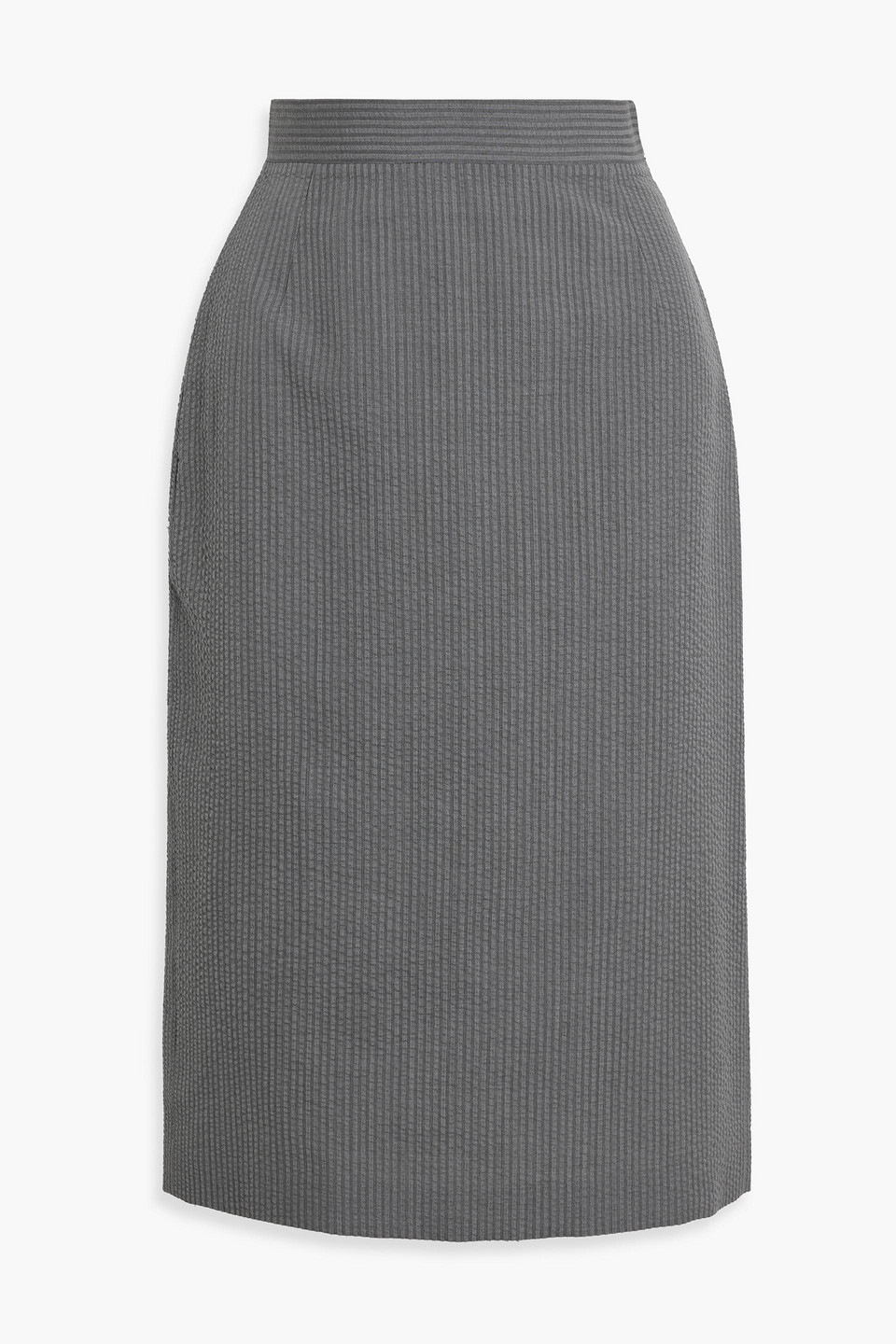 Thom Browne Wool-seersucker Midi Skirt In Gray