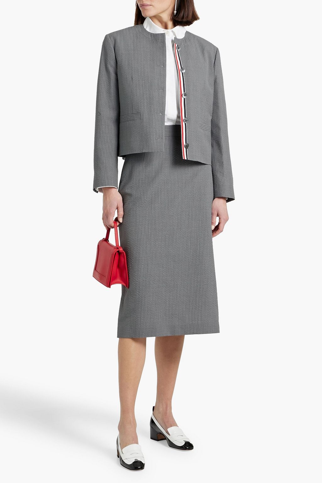 THOM BROWNE Wool-seersucker midi skirt