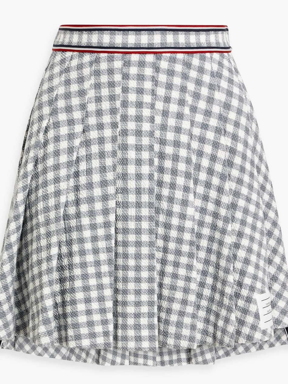 pleated gingham cotton-blend bouclé-tweed mini skirt
