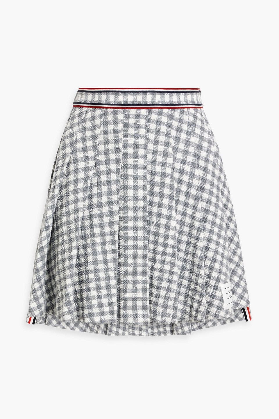 Thom Browne Pleated Gingham Cotton-blend Bouclé-tweed Mini Skirt In Light Gray
