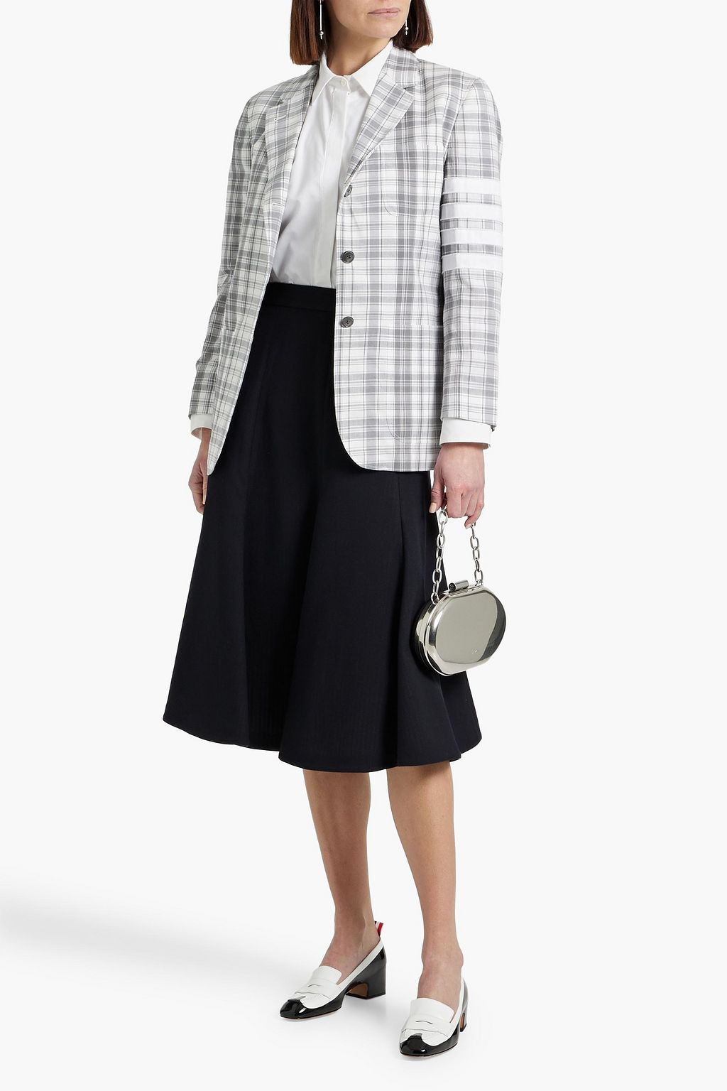 THOM BROWNE Wool and silk-blend crepe midi skirt