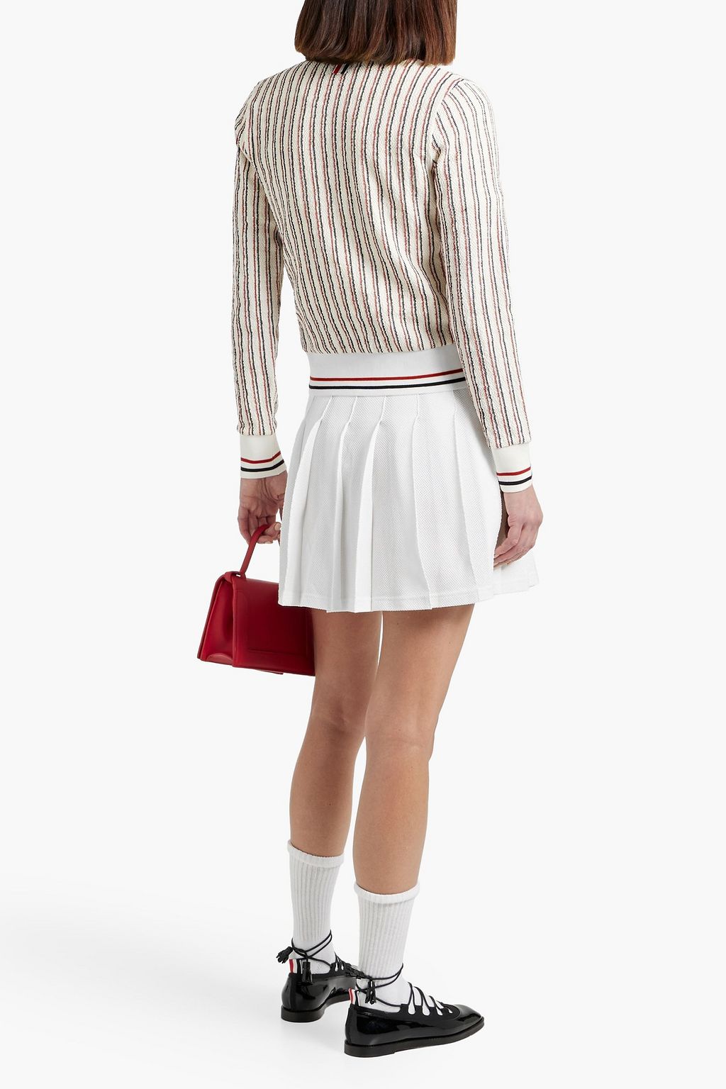 THOM BROWNE Pleated cotton-piqué mini skirt