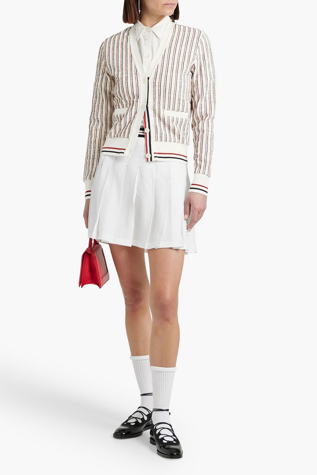 THOM BROWNE Pleated cotton-piqué mini skirt